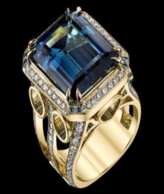 R204 Gold Blue Rectangle Gemstone Rhinestone Ring - Iris Fashion Jewelry
