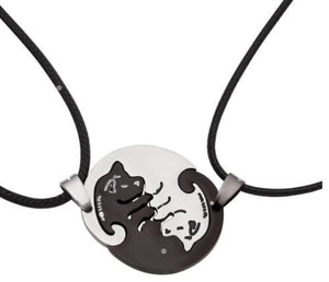 N204 Silver & Black Puppy Dog Friendship Necklace 2 NECKLACES with FREE EARRINGS