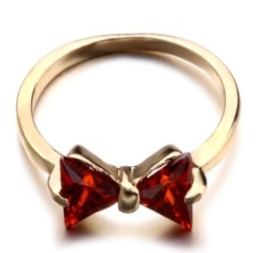 R322 Gold Red Gemstone Bow Ring - Iris Fashion Jewelry