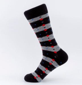 SF387 Black & Gray Stripes Blue Red Dots Socks - Iris Fashion Jewelry