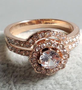 R671 Rose Gold 2 Piece Rhinestone Ring - Iris Fashion Jewelry