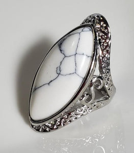 R131 Silver White Crackle Stone Ring - Iris Fashion Jewelry