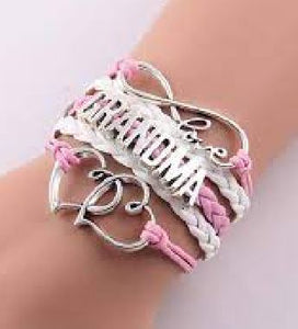 AZ1158 Light Pink Grandma Love Heart Infinity Leather Layer Bracelet