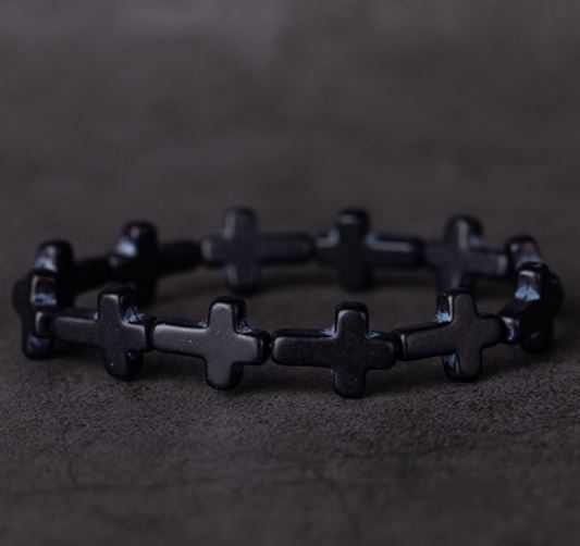 B319 Black Cross Bead Bracelet - Iris Fashion Jewelry