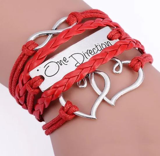 AZ1315 Red One Direction Heart Infinity Layer Leather Bracelet