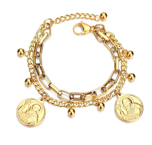 B1302 Gold Coin Chain Layer Bracelet - Iris Fashion Jewelry
