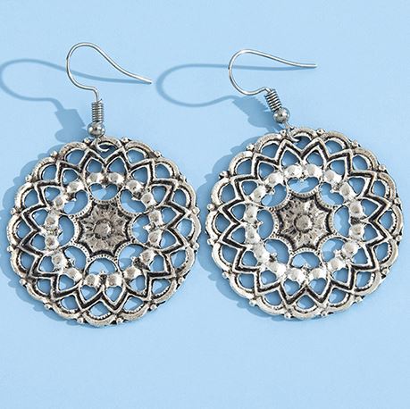 E214 Silver Round Openwork Earrings