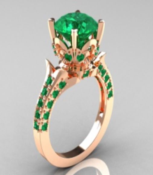 R378 Rose Gold Green Gem Rhinestones Ring - Iris Fashion Jewelry