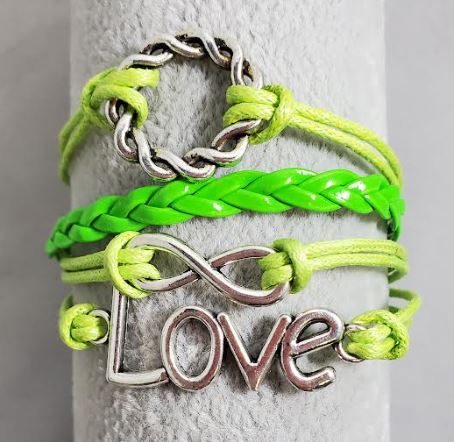 AZ1071 Lime Green Knot Love Infinity Layer Leather Bracelet