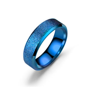 R384 Blue Textured Titanium & Stainless Steel Ring - Iris Fashion Jewelry