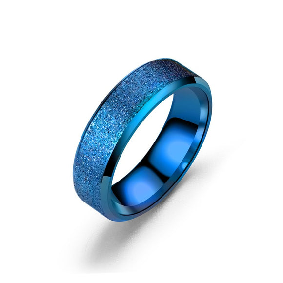 R384 Blue Textured Titanium & Stainless Steel Ring - Iris Fashion Jewelry