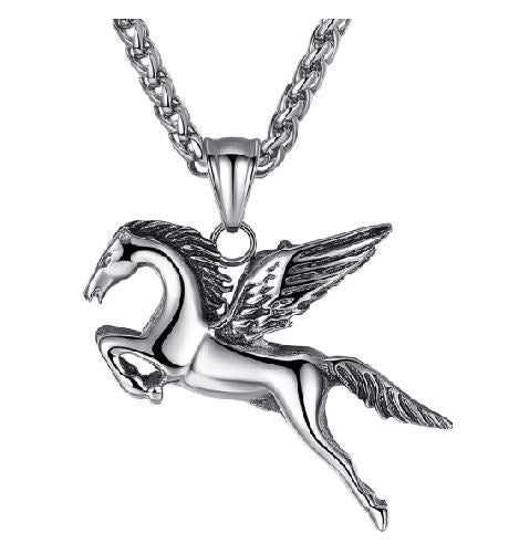 AZ941 Silver Pegasus Pendant Necklace with FREE EARRINGS