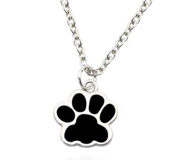N395 Silver Black Paw Print Necklace with FREE Earrings - Iris Fashion Jewelry