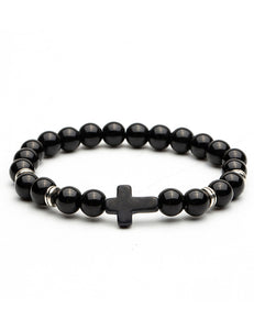 B1288 Black Smooth Bead Cross Bracelet - Iris Fashion Jewelry