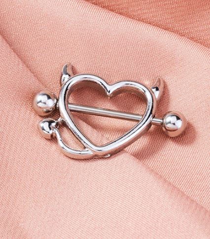 P147 Silver Heart with Horns SINGLE Nipple Ring - Iris Fashion Jewelry