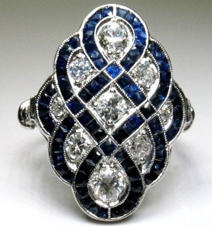 R304 Silver Rhinestone Blue Design Ring - Iris Fashion Jewelry