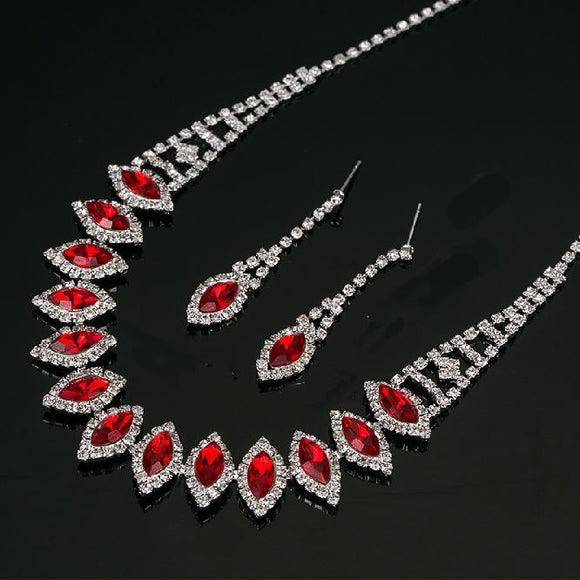 N2160 Red Gemstone Rhinestone Necklace with FREE Earrings - Iris Fashion Jewelry