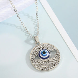 N2137 Silver Blue Eye Rhinestone Necklace with FREE Earrings - Iris Fashion Jewelry