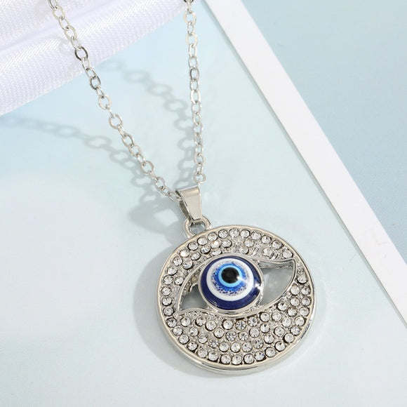 N2137 Silver Blue Eye Rhinestone Necklace with FREE Earrings - Iris Fashion Jewelry