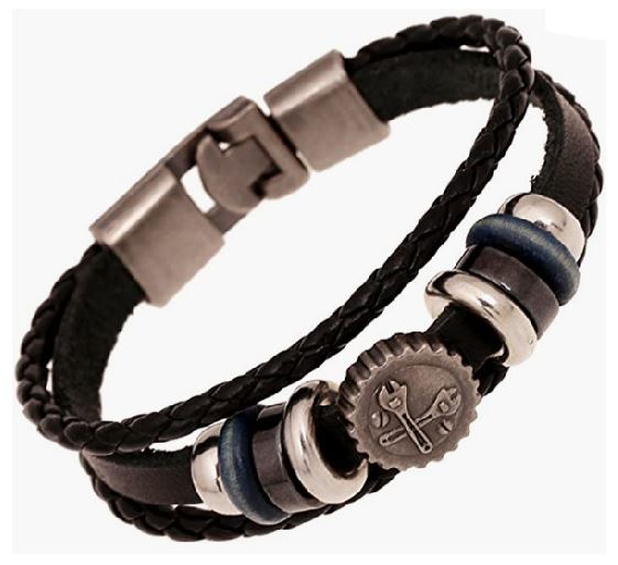 B571 Wrenches Black Leather Bracelet