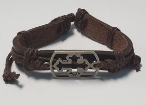 B389 Brown Leather Cross Brown Cord Bracelet - Iris Fashion Jewelry