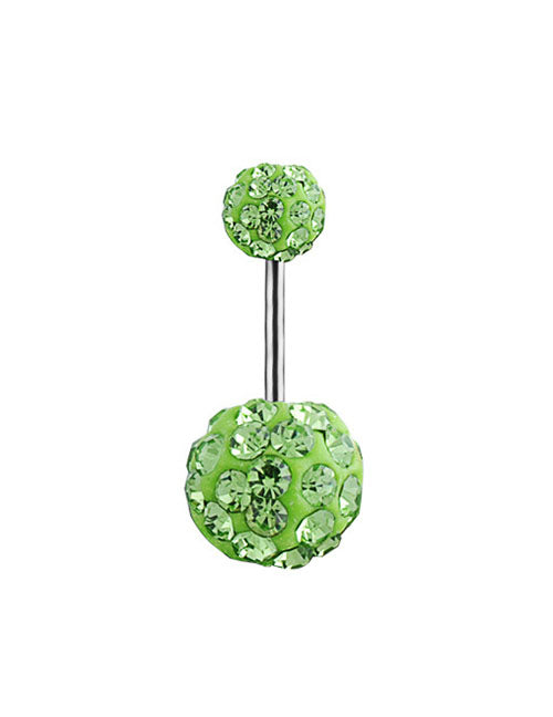 P78 Silver Large Double Ball Lime Green Gems Belly Button Ring - Iris Fashion Jewelry