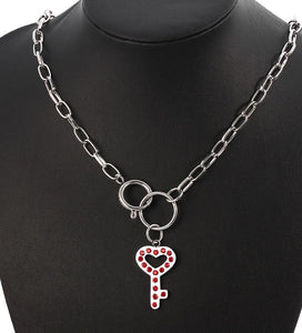 N466 Silver Heart Key Red Rhinestone Necklace with FREE EARRINGS - Iris Fashion Jewelry