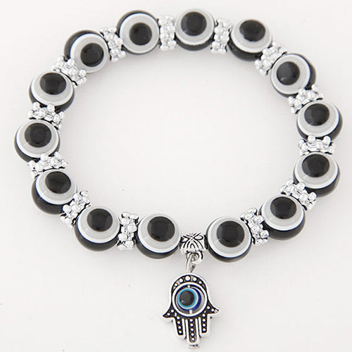 B486 Silver Black Bead Buddhist Hand Bracelet - Iris Fashion Jewelry