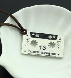 AZ940 Silver Cassette on Leather Cord Necklace with FREE EARRINGS