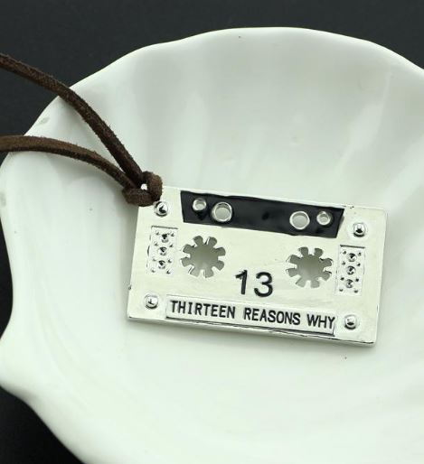 AZ940 Silver Cassette on Leather Cord Necklace with FREE EARRINGS