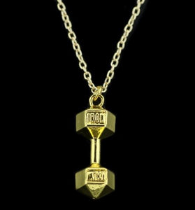 AZ232 Gold Iron Nation Dumbbell Weightlifting Necklace with FREE EARRINGS