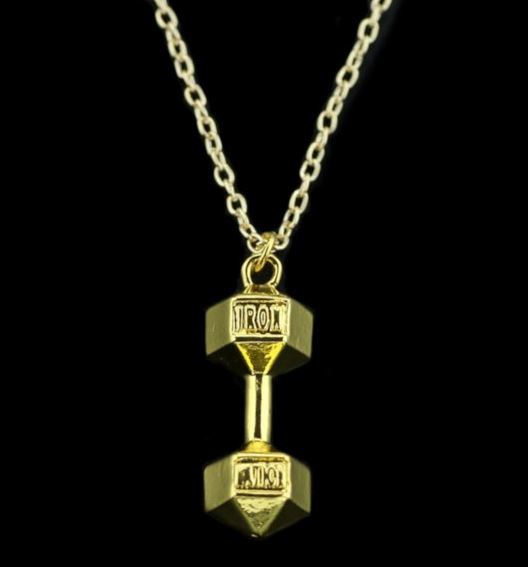 AZ232 Gold Iron Nation Dumbbell Weightlifting Necklace with FREE EARRINGS