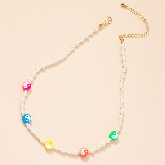 N999 Gold Pearl Multi Color Yin Yang Necklace with FREE EARRINGS - Iris Fashion Jewelry