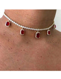 N2233 Silver Rhinestone Red Gemstone Choker Necklace with FREE Earrings - Iris Fashion Jewelry