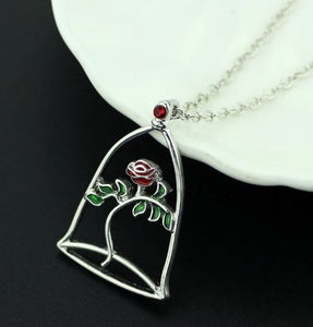 AZ50 Silver Red Rose Dome Necklace with FREE EARRINGS - Iris Fashion Jewelry