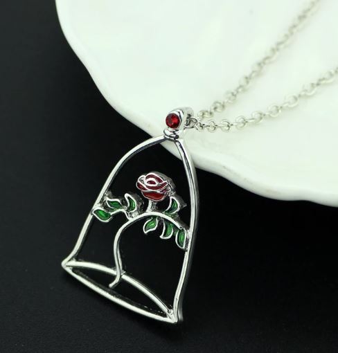 AZ50 Silver Red Rose Dome Necklace with FREE EARRINGS - Iris Fashion Jewelry