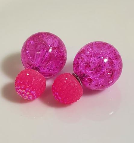 AZ1208 Iridescent Pink Ice Breaker Double Ball Earrings