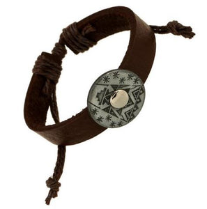 *B513 Brown with Silver Aztec Design Leather Bracelet - Iris Fashion Jewelry