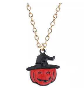 Z10 Gold Orange Baked Enamel Jack O Lantern Necklace with FREE EARRINGS