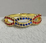 R660 Gold Blue & Red Rhinestone Ring - Iris Fashion Jewelry