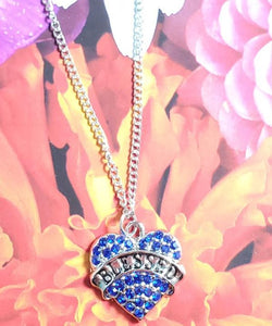 N552 Silver Blessed Blue Rhinestone Heart Necklace With Free Earrings - Iris Fashion Jewelry