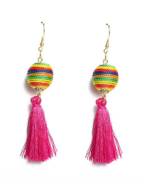 E323 Gold Colorful Pink Tassel Earrings - Iris Fashion Jewelry