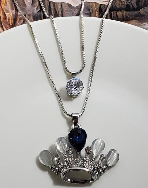 AZ29 Silver Blue Gemstone Moonstone Crown Necklace with FREE Earrings - Iris Fashion Jewelry