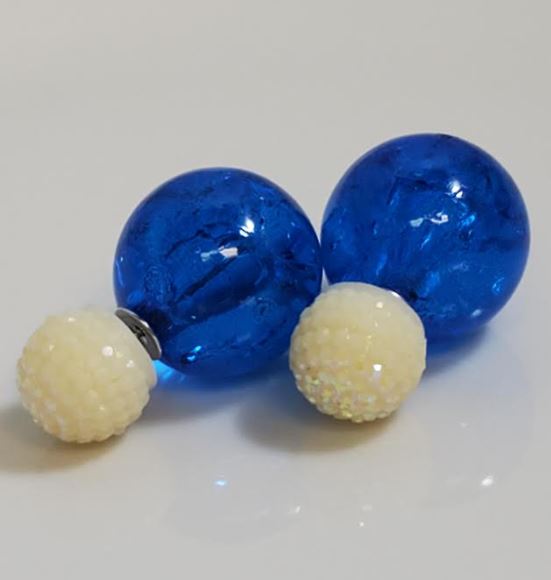 AZ1209 Iridescent White Blue Ice Breaker Double Ball Earrings