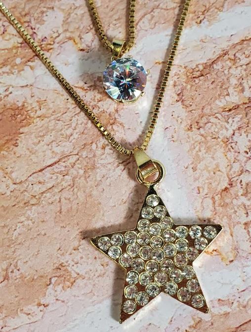 AZ1253 Gold Rhinestone Star Necklace with FREE Earrings