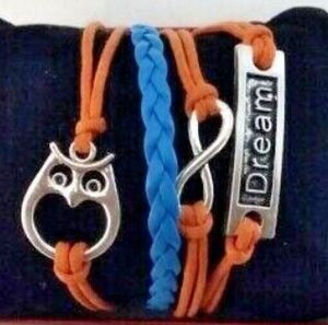 AZ1245 Orange & Blue Owl Dream Infinity Leather Layer Bracelet