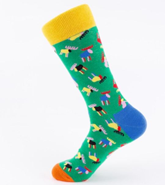 SF375 Green Colorful Moose Socks - Iris Fashion Jewelry