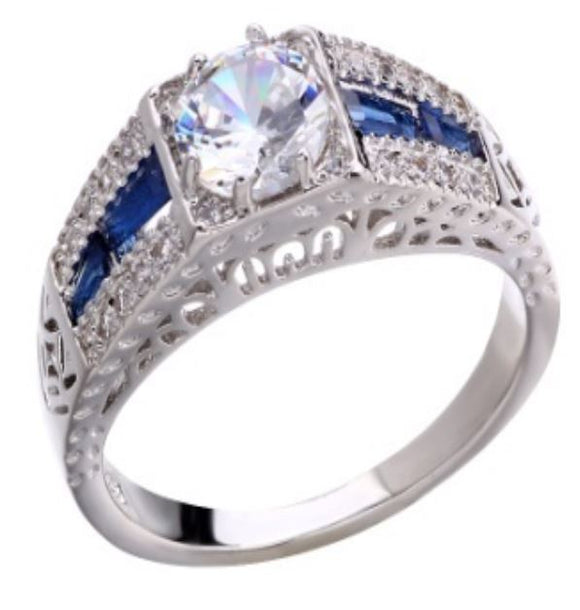 R16 Silver Blue Accent Rhinestone Ring - Iris Fashion Jewelry