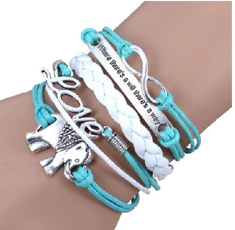 B1189 Light Blue & White Elephant Where There's a Will There's a Way Layer Bracelet - Iris Fashion Jewelry