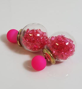 AZ1446 Hot Pink Gem Filled Ball Earrings